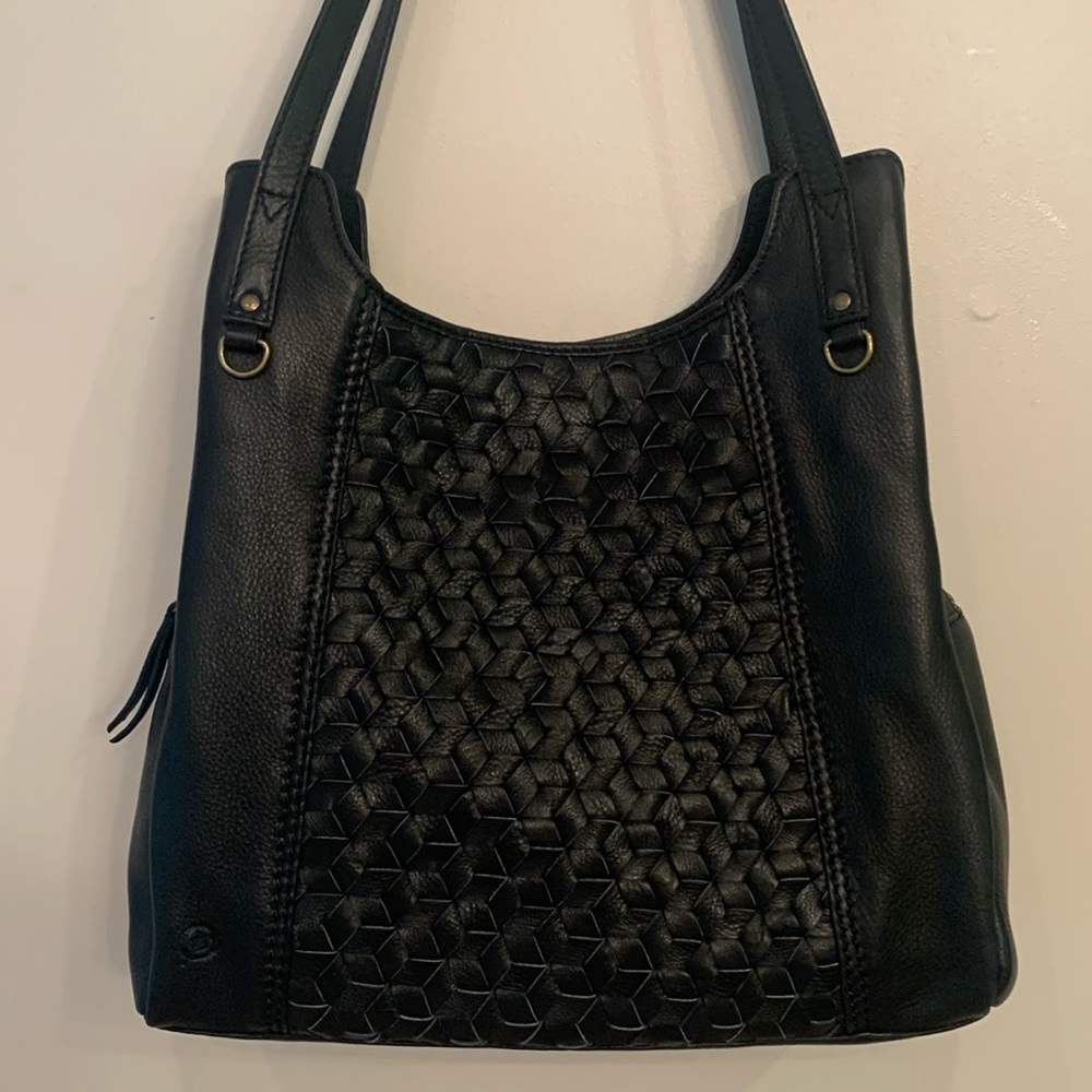 Born black genuine leather shoulder straps hobo bag